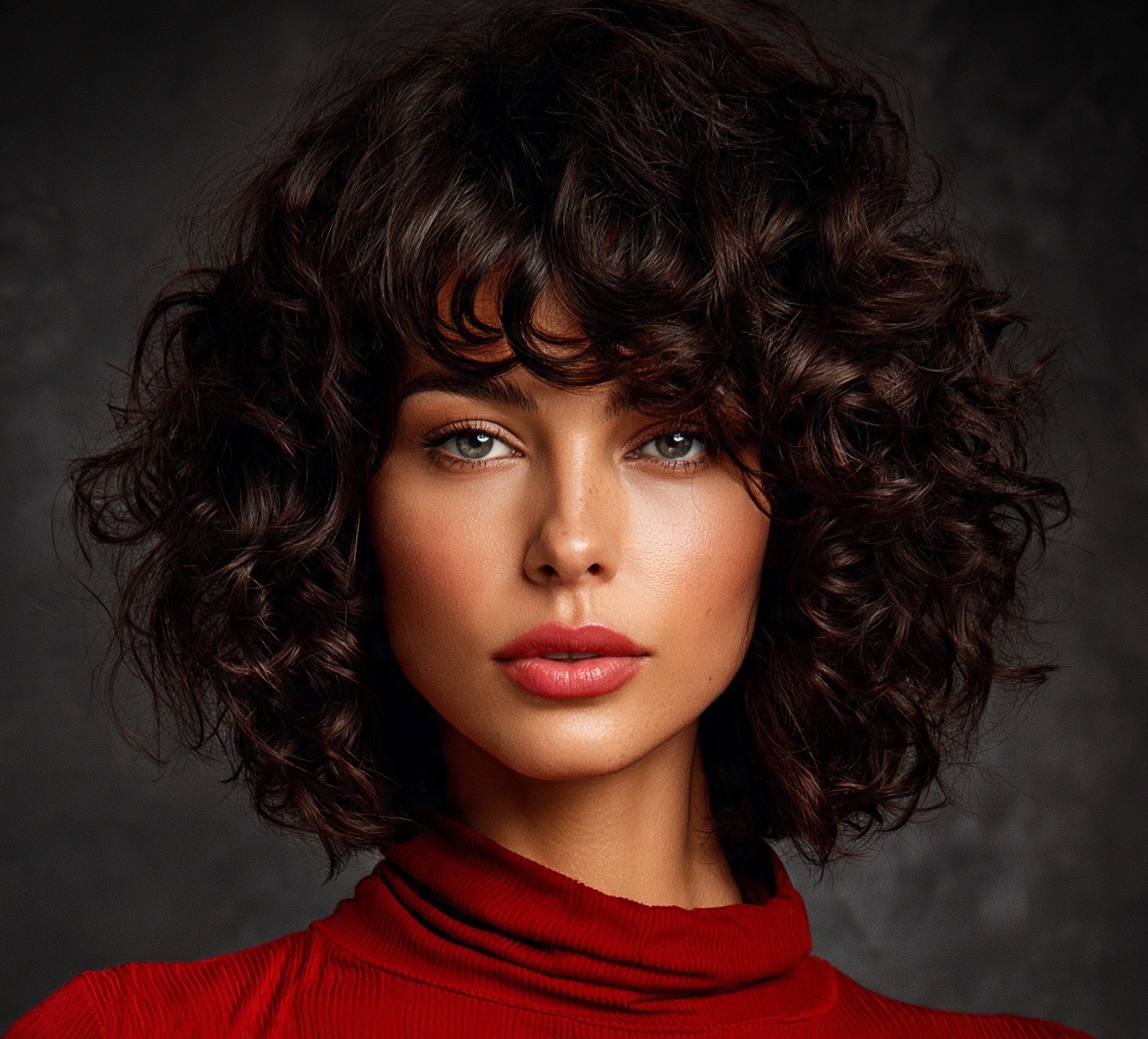 Curly Lob With Arched Bangs