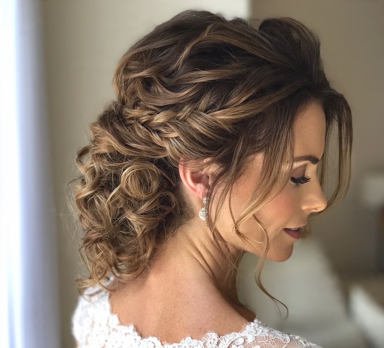 Loose Bridal Updo with Curly Tendrils