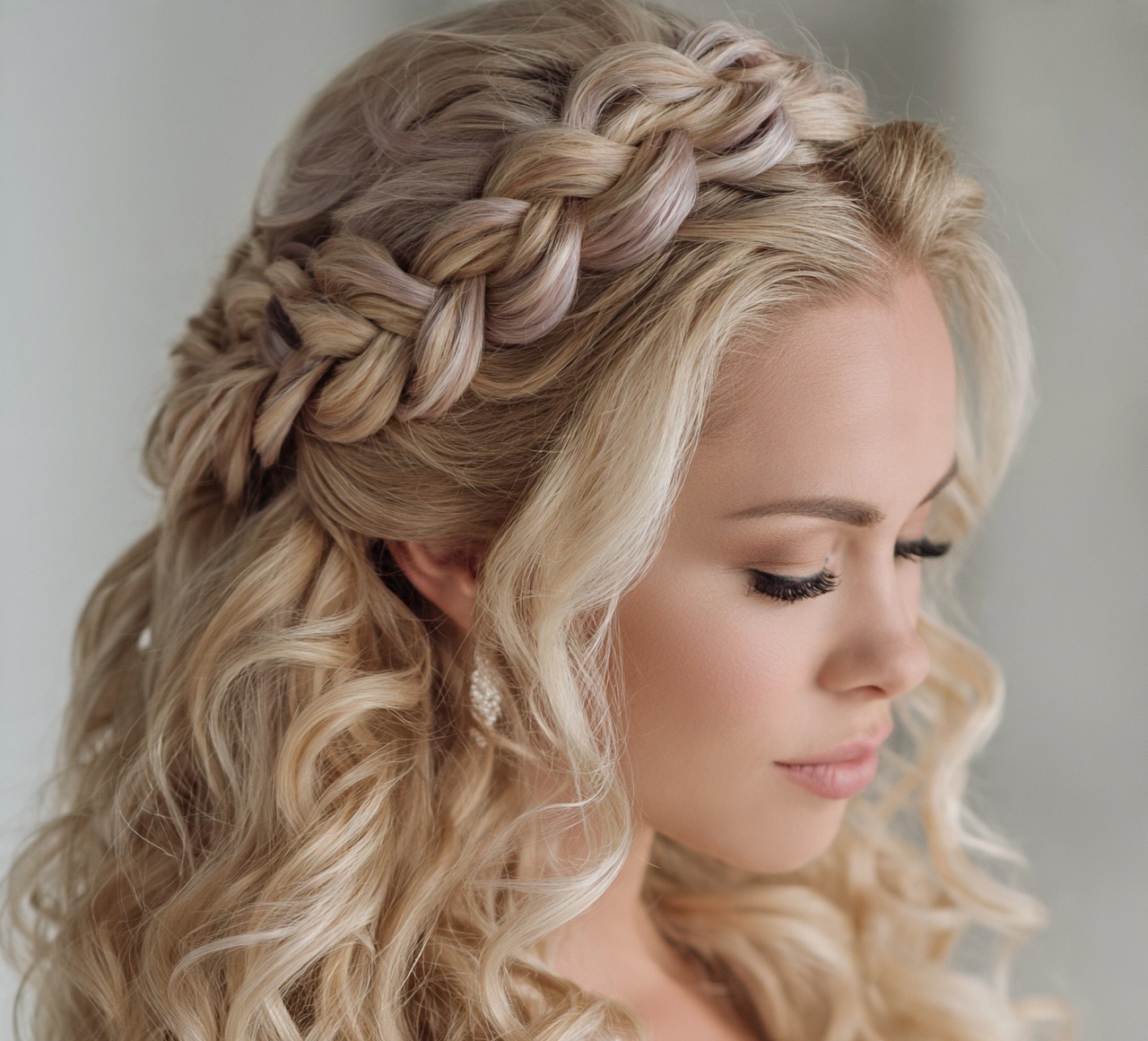 Twisted Halo Crown with Cascading Curls