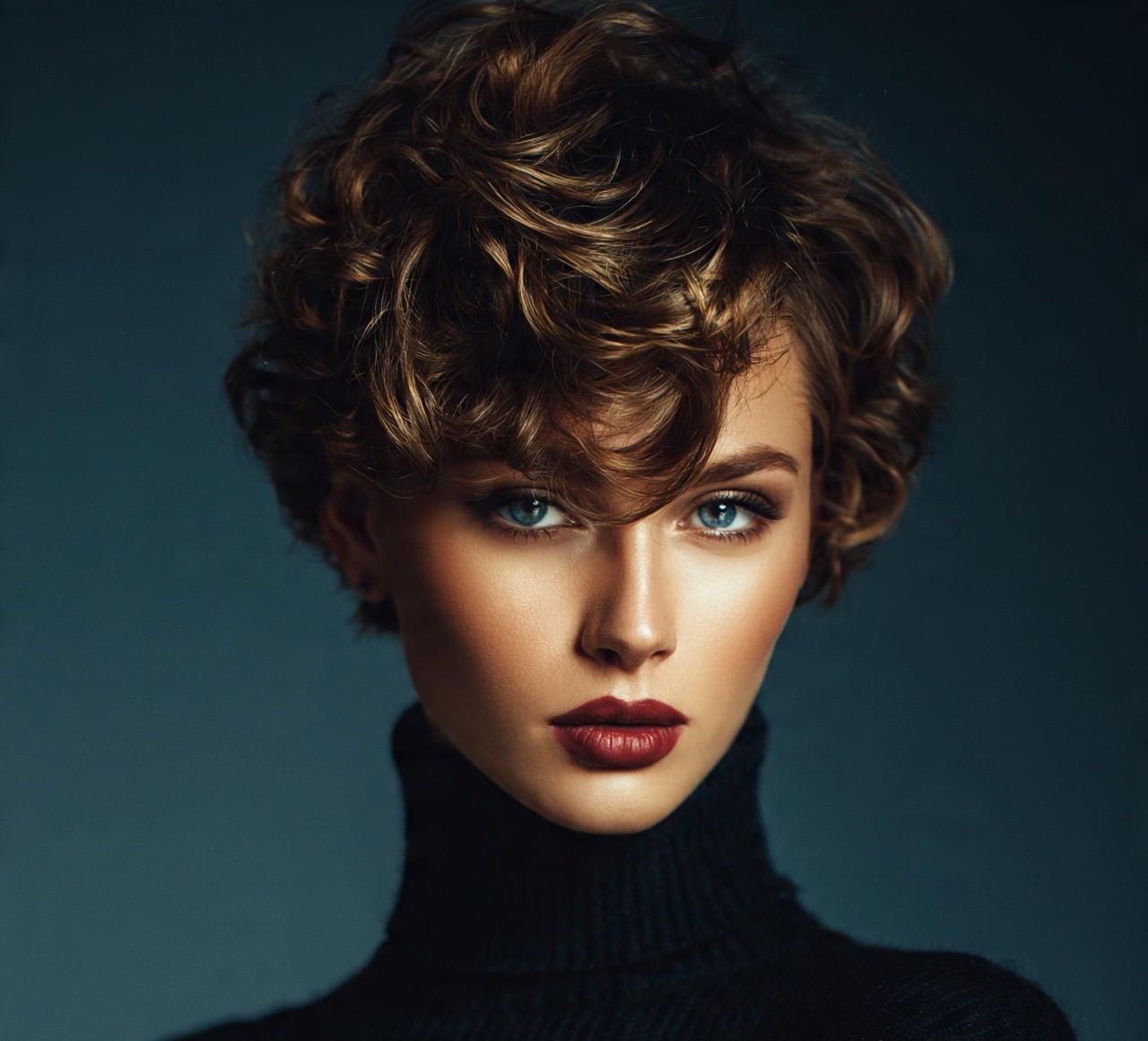 Voluminous Curly Pixie with Side Part