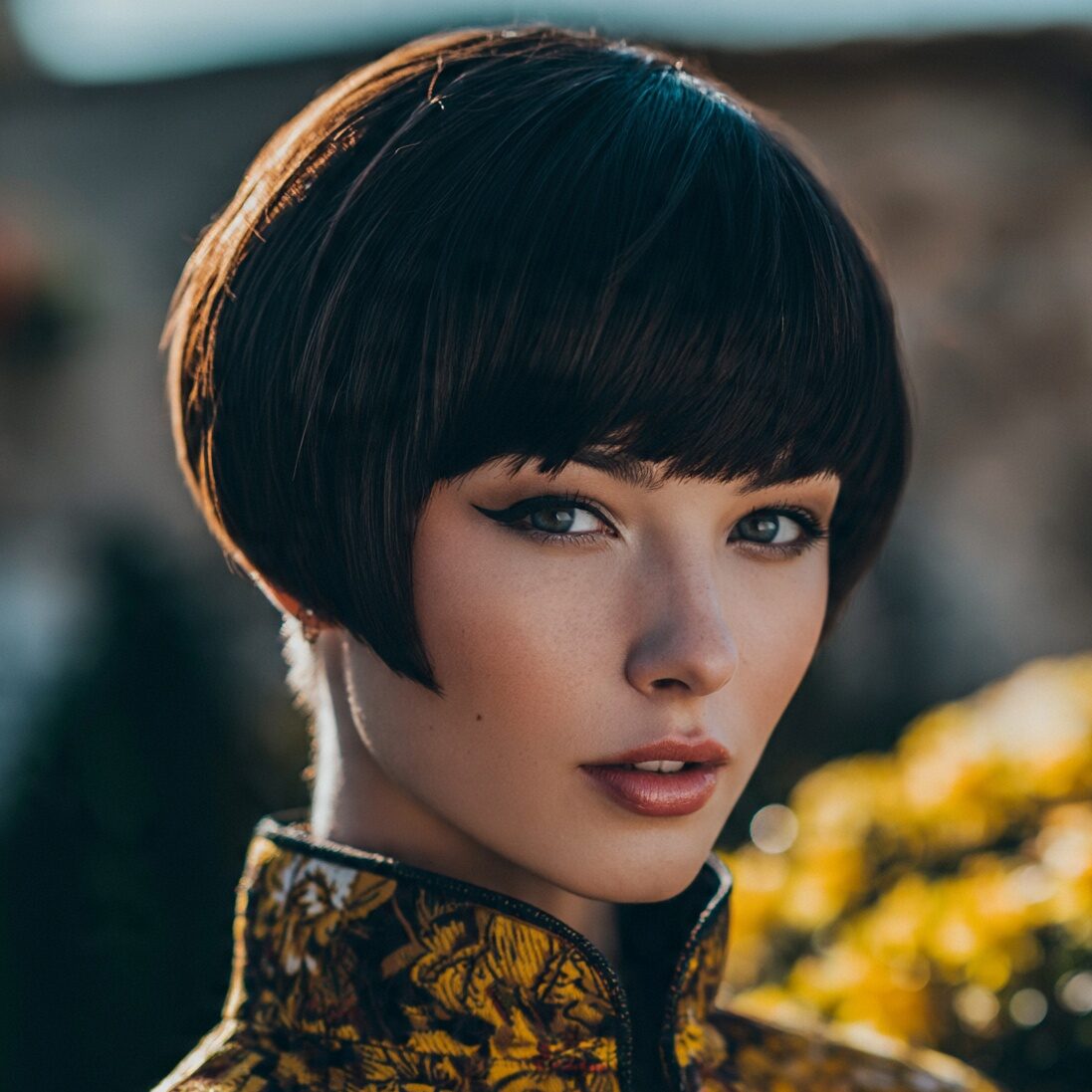 an attractive woman with a funny bowl cut revival edited