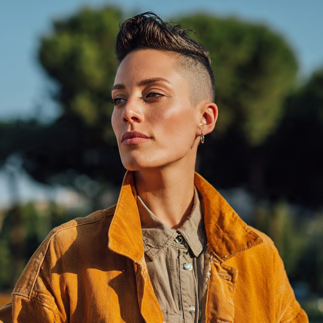 an attractive woman with a high side fade shave ha edited
