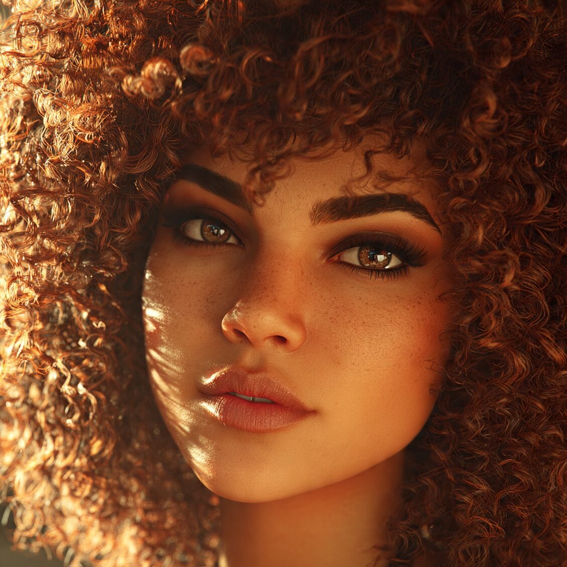 an attractive woman with caramel colored curly hai edited