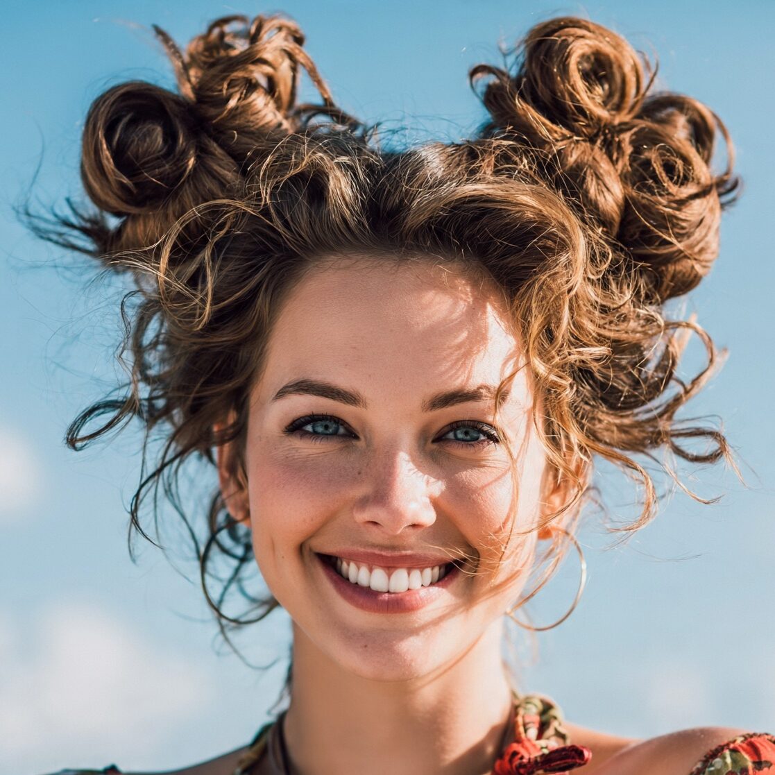 an attractive woman with funny animal shapes hairs edited
