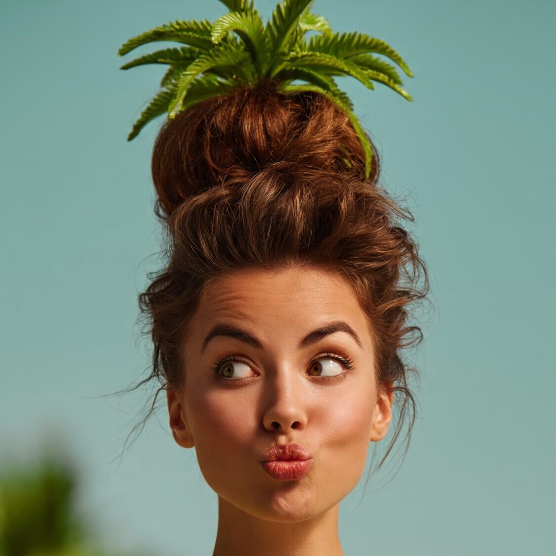 attractive woman with a funny palm tree style hair edited 1