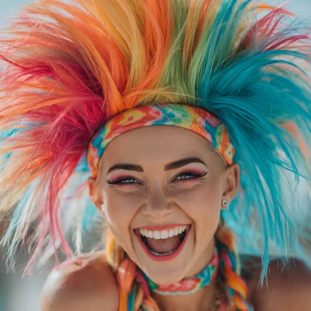 attractive woman with funny troll doll hairstyle c edited