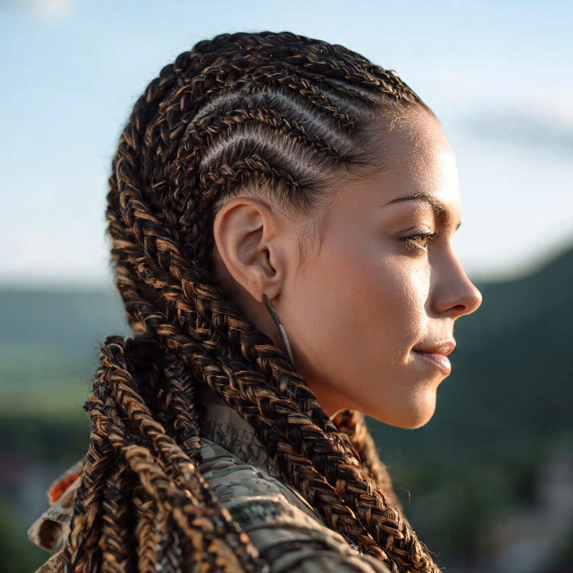 attractive woman with funny zigzag braids hairstyl edited