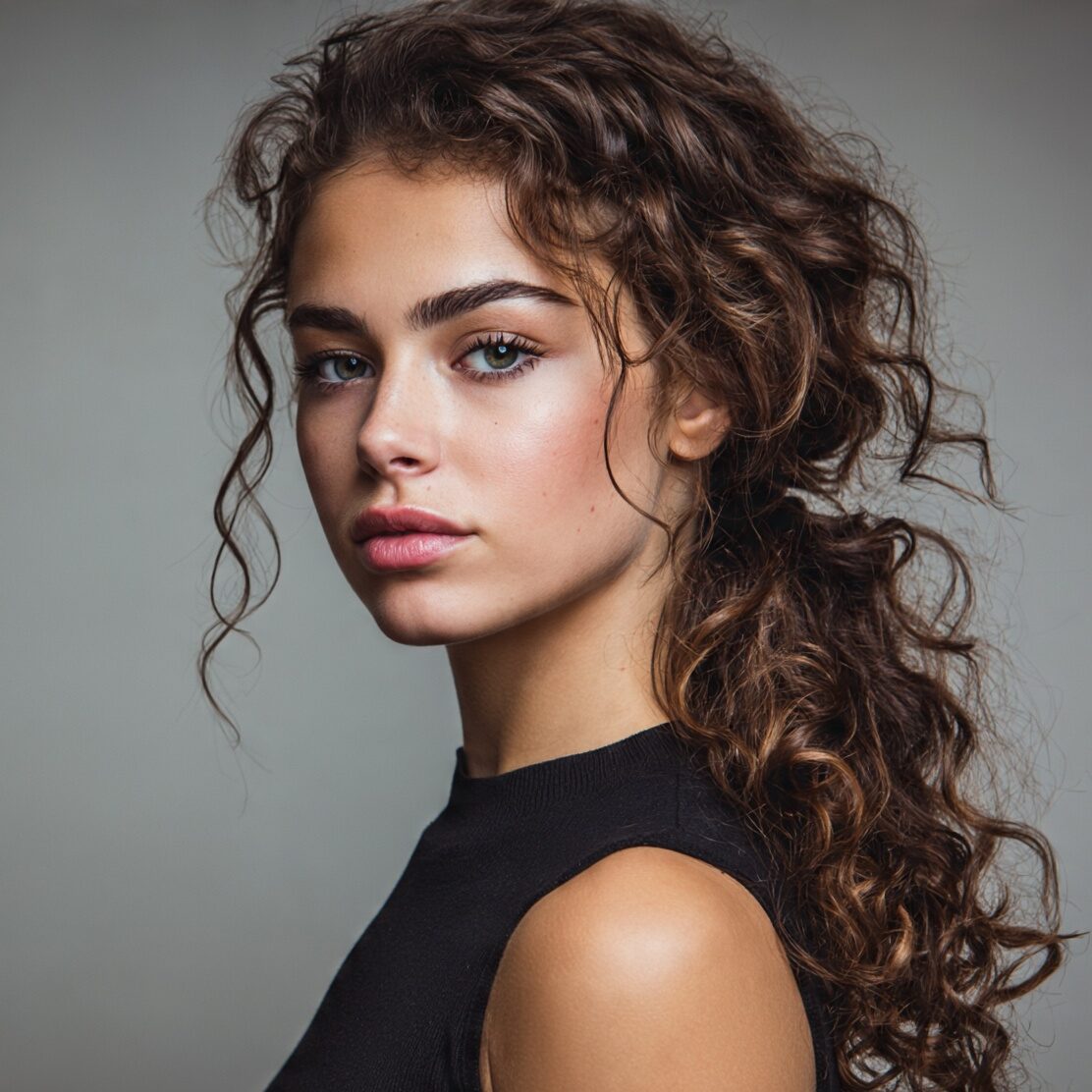 an attractive female with a curly side ponytail ha edited