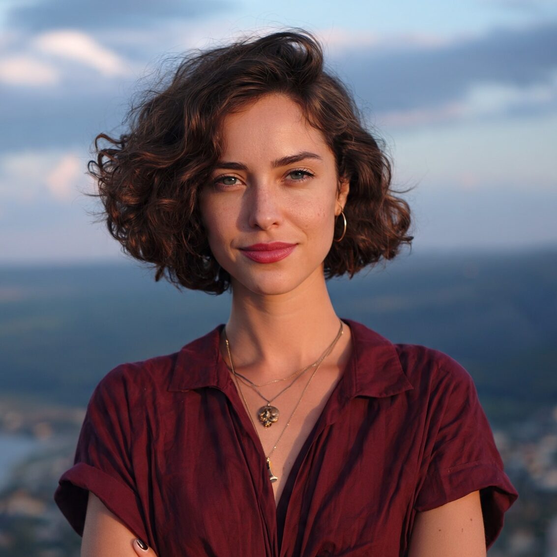 an attractive female with a loose wave curly bob h edited