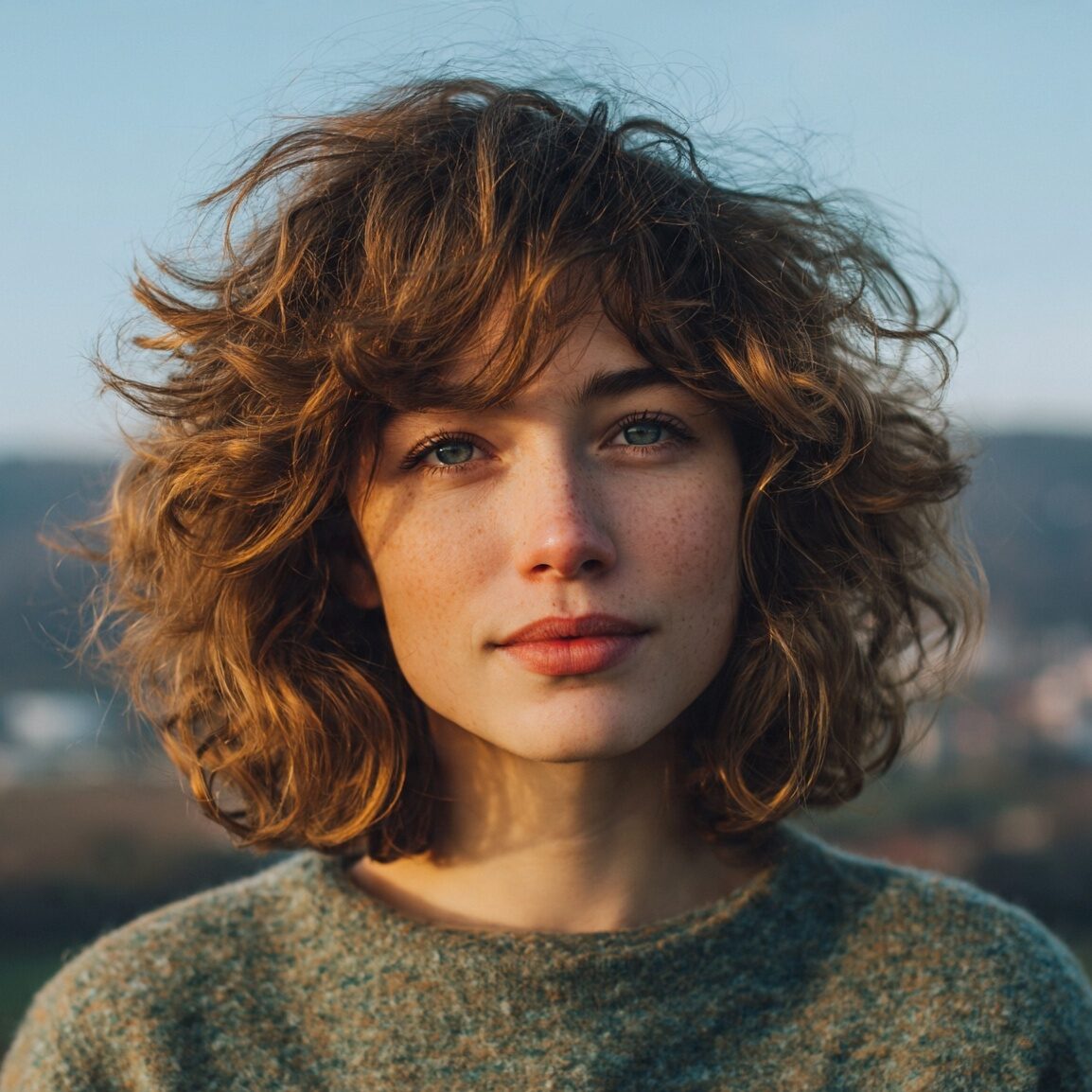 an attractive female with medium curly curly shag edited