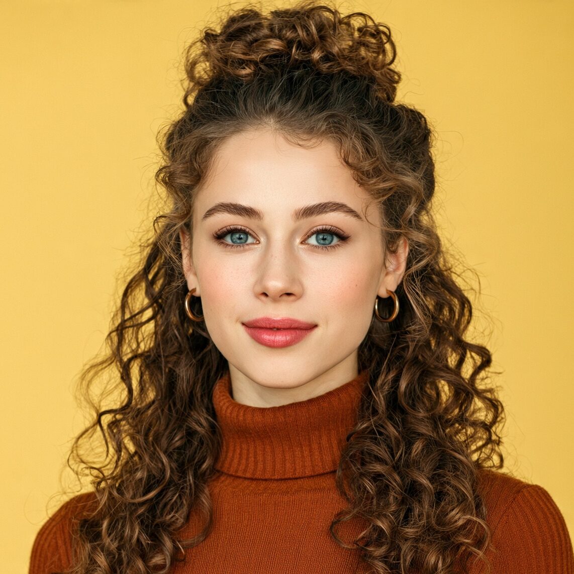 an attractive female with medium curly half up hai edited