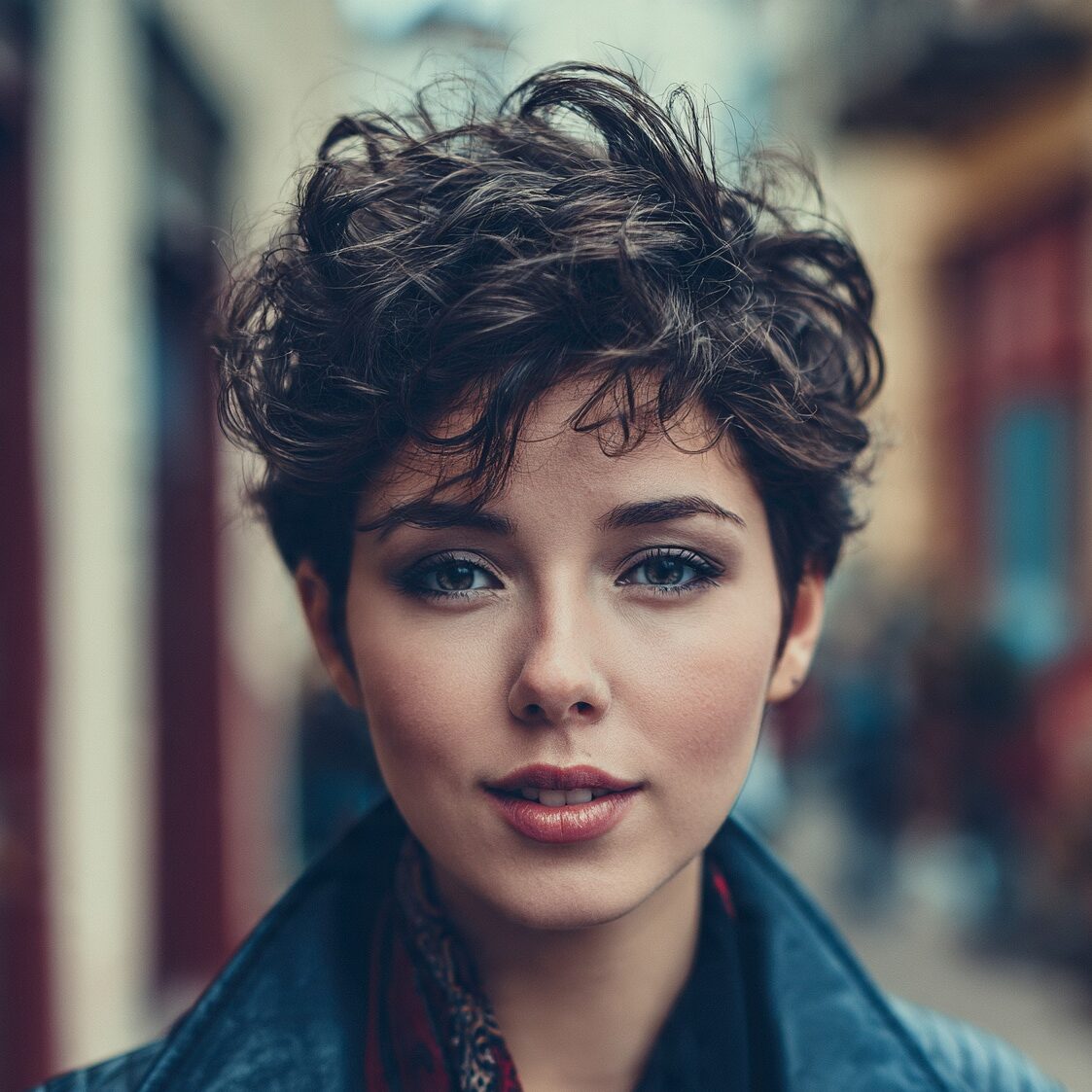 an attractive woman with a short curly pixie cut h edited