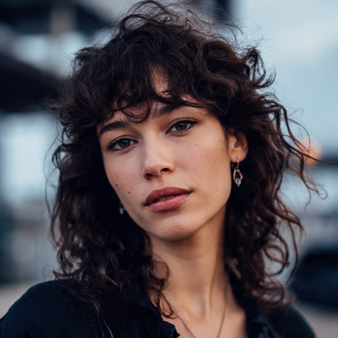 an attractive woman with natural curly fringe hair edited