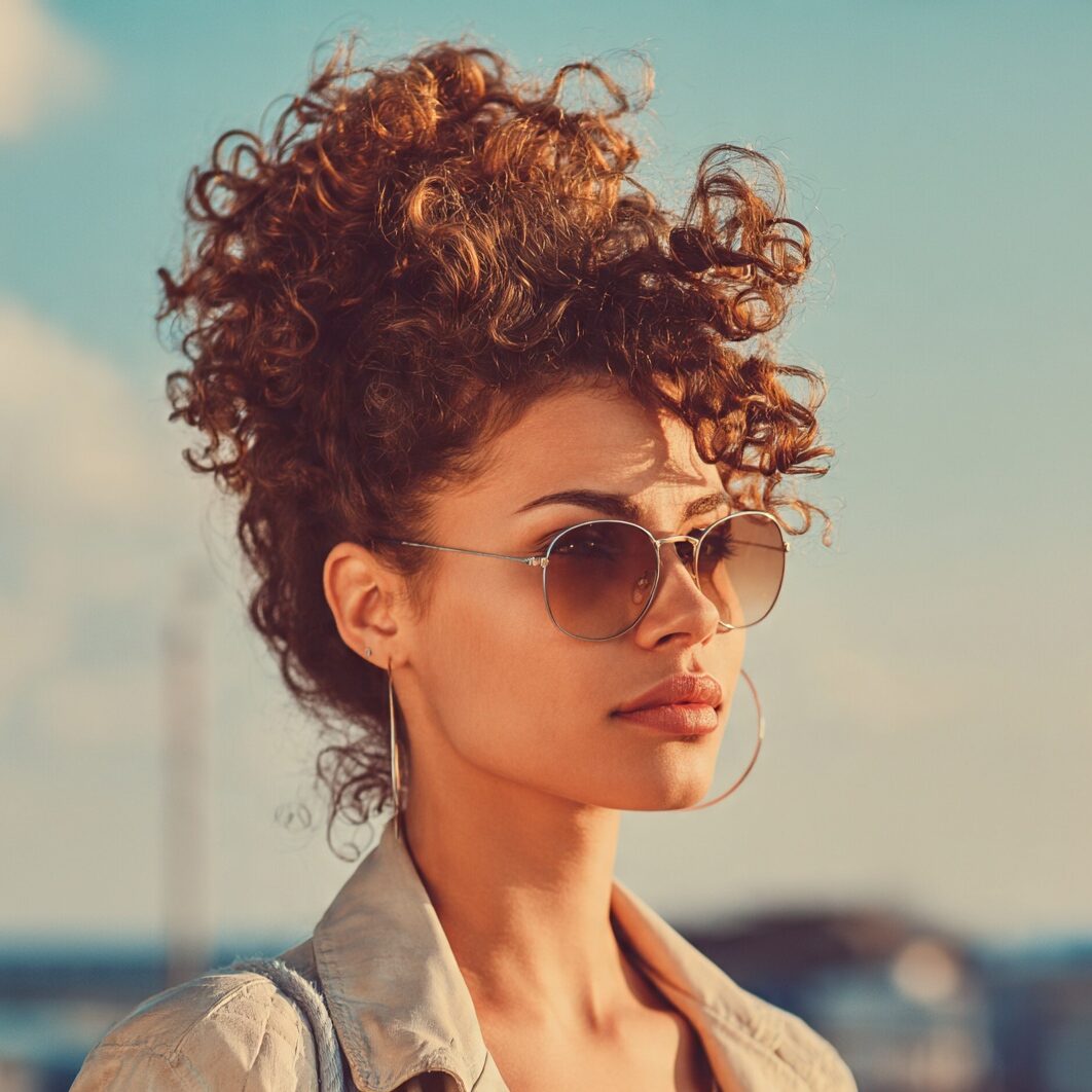 15 Curly Hairstyles Updo That Will Elevate Your Natural Texture for Good 3 attractive female with a curly pineapple updo hair edited