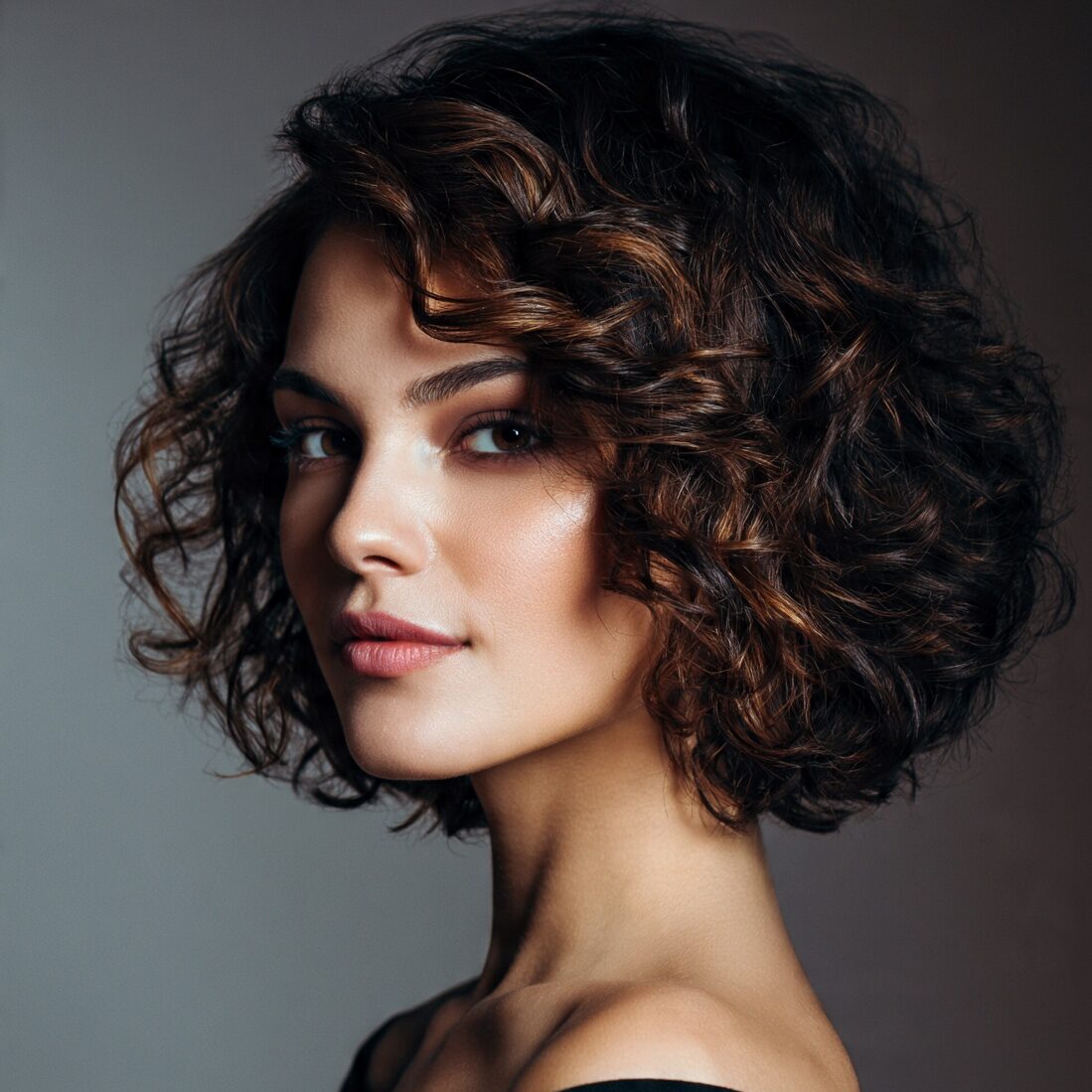 attractive female with a short voluminous curly bo edited