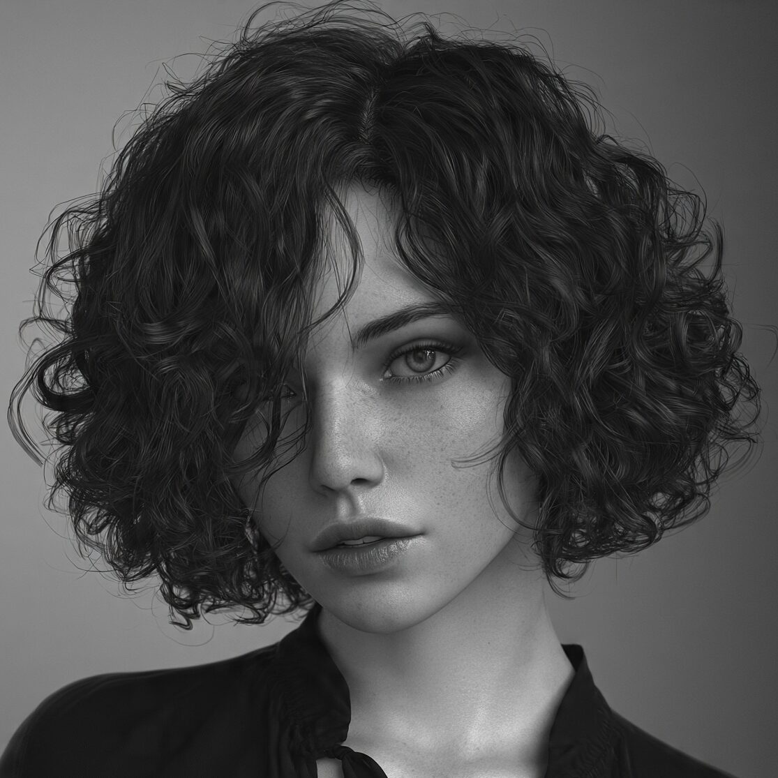 attractive female with curly bob hairstyle middle edited