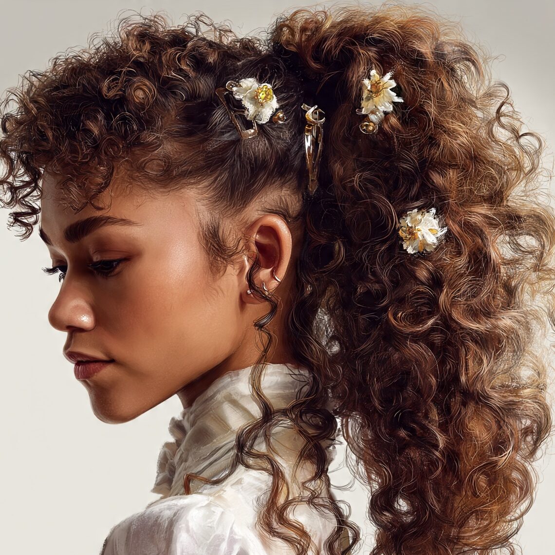 attractive female with curly ponytail hairstyle de edited