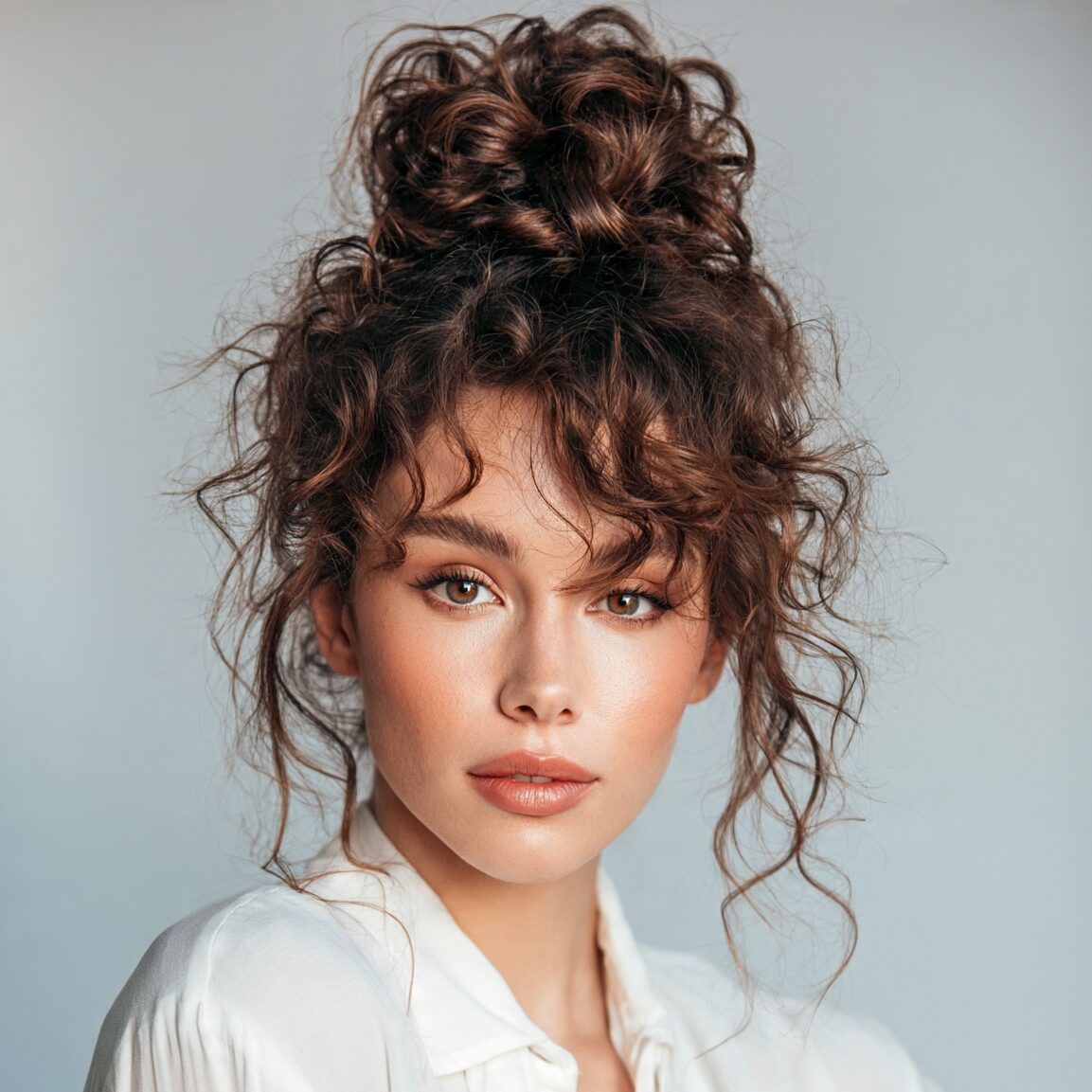 15 Curly Hairstyles Updo That Will Elevate Your Natural Texture for Good 7 attractive female with curly top knot updo hairsty edited