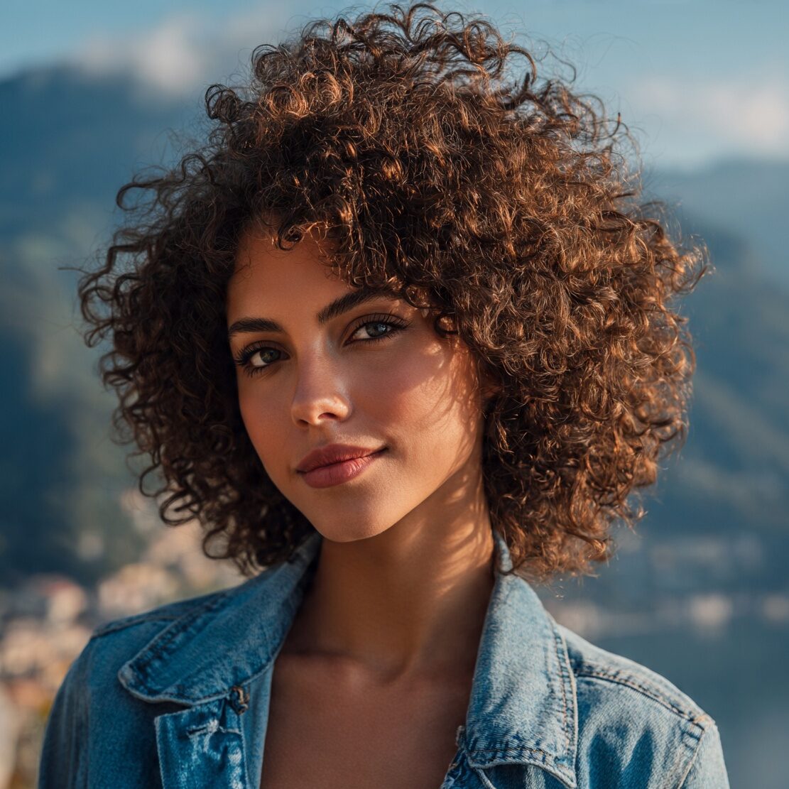 attractive female with natural curly soft defined edited