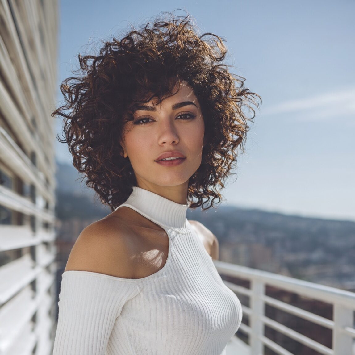attractive woman with natural curly layered hairst edited