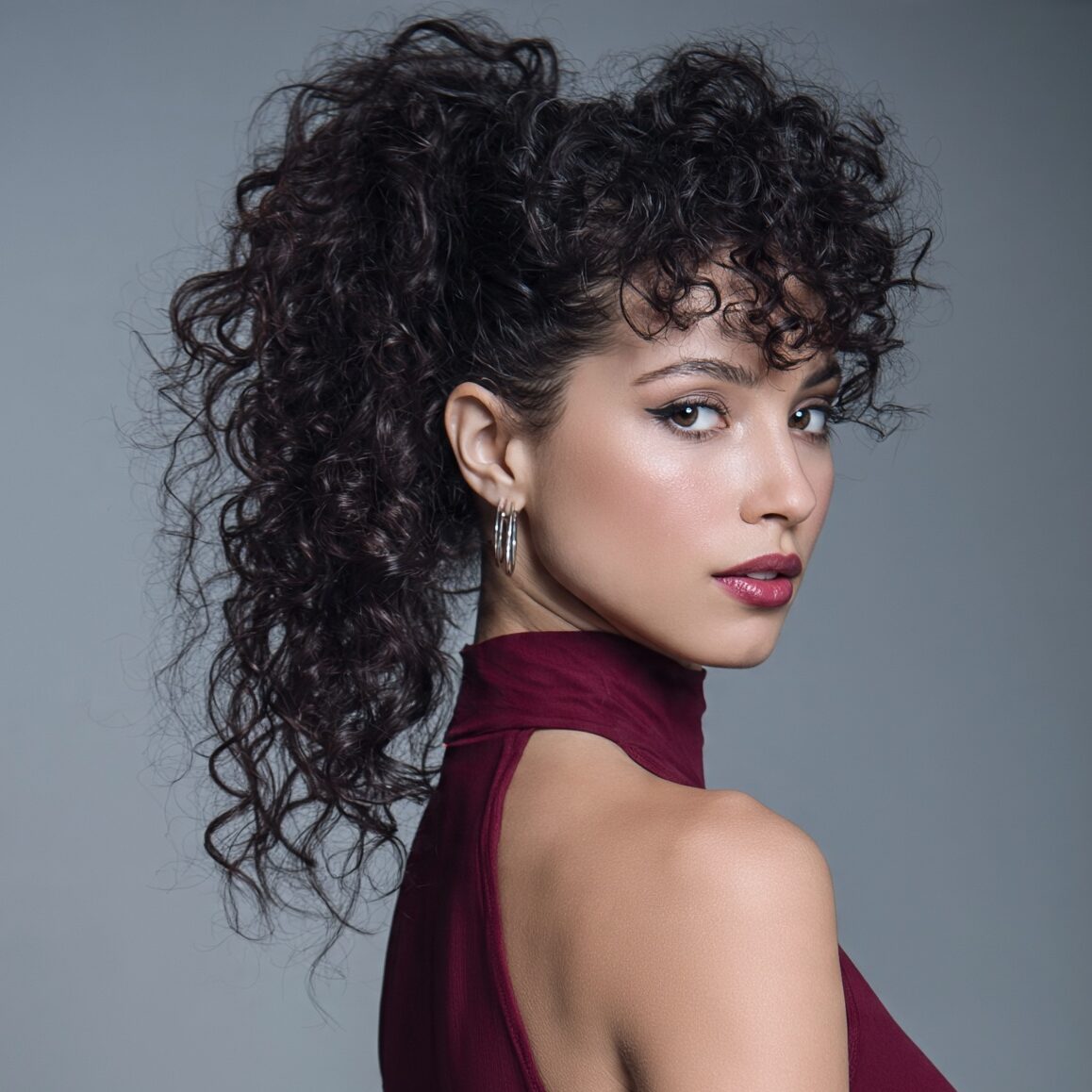high volume curly ponytail hairstyle on an attract edited